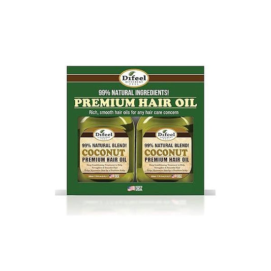 Difeel Premium Natural Hair Oil - Coconut 7.1 oz. Deluxe 2-PC Gift Set