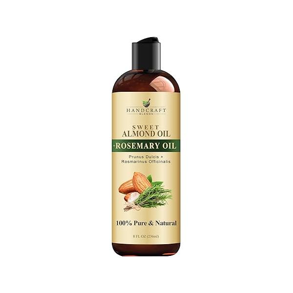Handcraft Blends Sweet Almond Oil with Rosemary - 8 Fl Oz 100% Pure and Natural Premium Grade Carrier for Skin Hair Body Massage